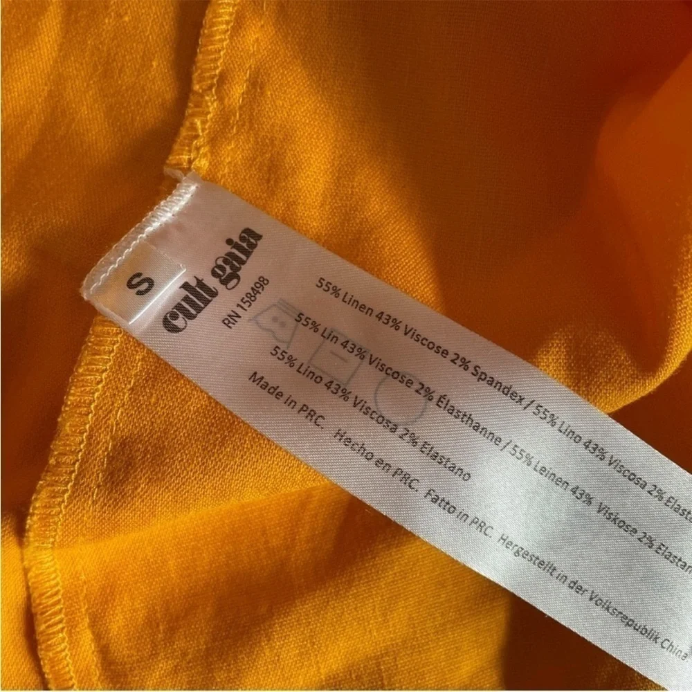 Cult Gaia- Orange Open Aurel Stretch Linen Front-Tie Puff-Sleeve Top Size Small